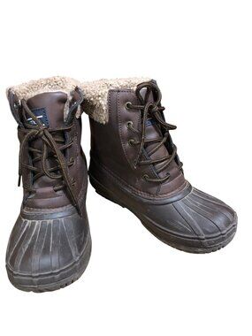 Nautica Danube Snow Winter Duck Boots Kids 3 Brown Faux Leather Sherpa-Lined